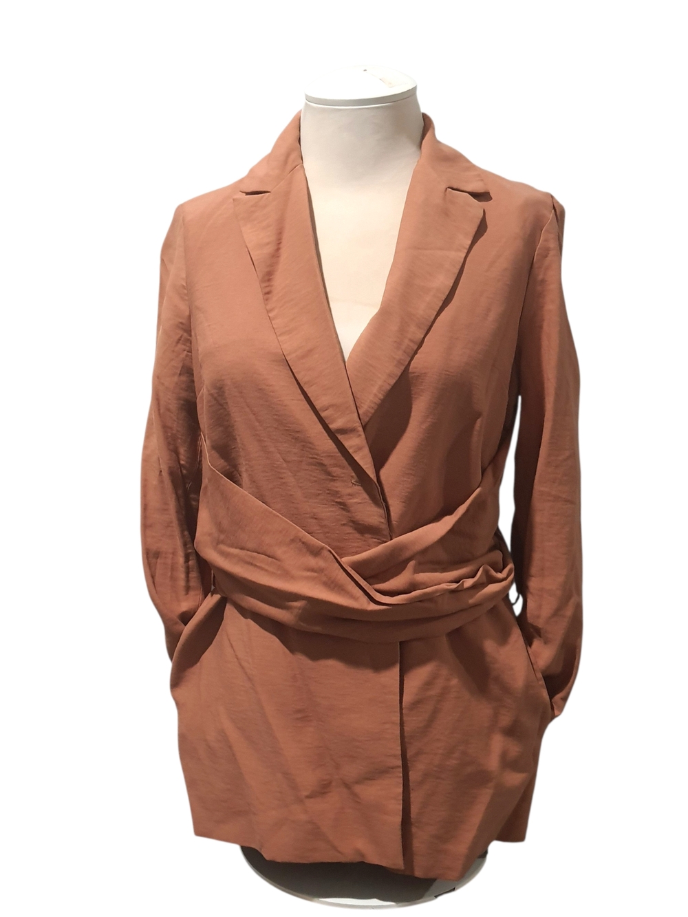 Draped Wrap Front Blazer in Dusty Brown